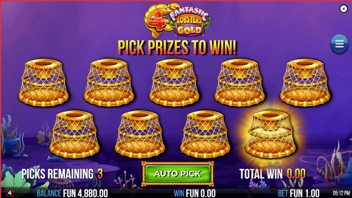 Cena subaquática vibrante do slot 4 Fantastic Lobsters Gold com lobsters dourados e tesouros
