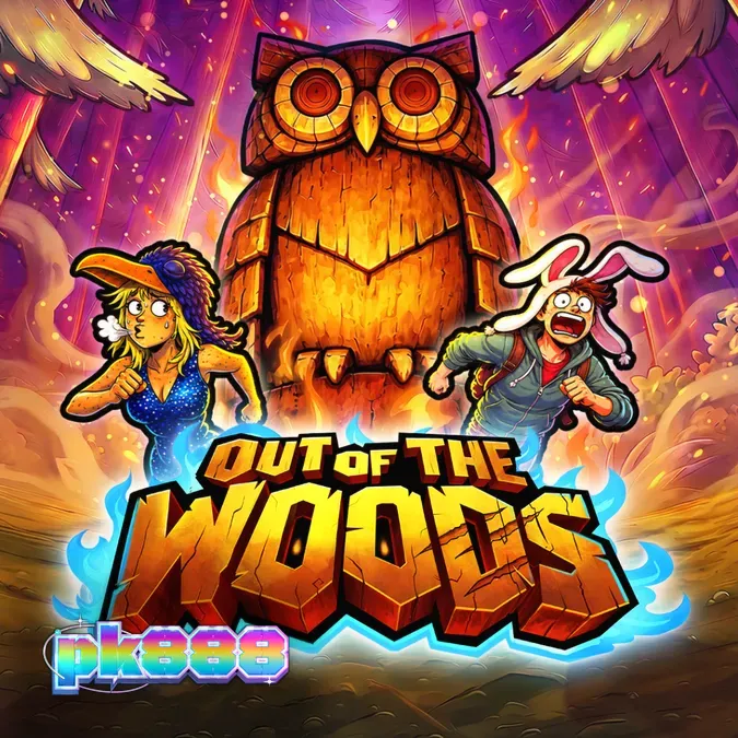 Captura de tela do jogo Out Of The Woods da Pragmatic Play, mostrando a grade 5x4 com símbolos de floresta escura e cultistas.